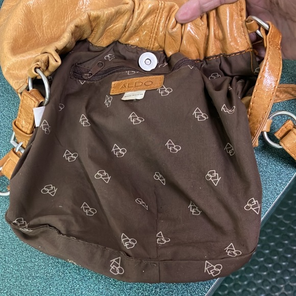 ASOS Leather Bag Purse Tan Ruched Bohemian Chic - Picture 4 of 17